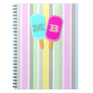 Carnet Monogramme Pastel Stripes et Popsicles