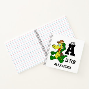 Carnet Monogramme personnalisé A pour Alligator reptile d