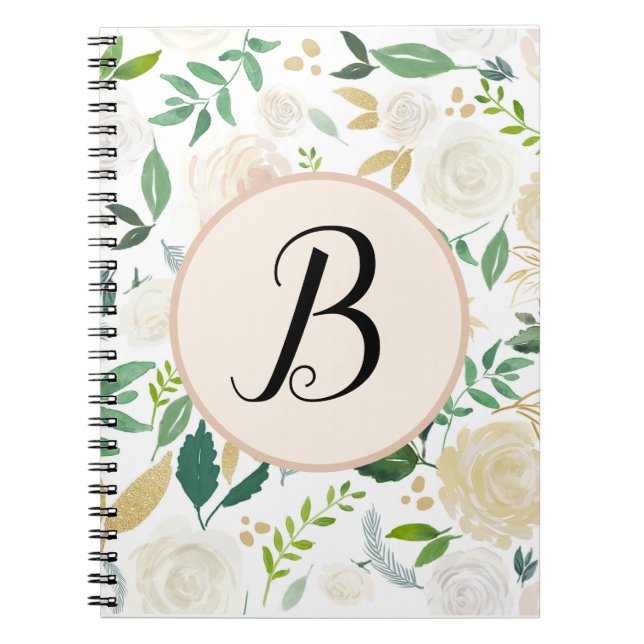 Carnet Monogramme personnalisé Aquarelle Floraison de lie (Devant)