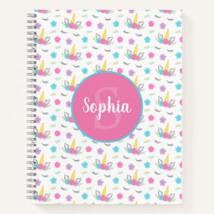 Carnet Monogramme personnalisé de la face de licorne flo