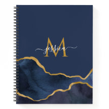 Carnet Monogramme personnalisé en marbre bleu