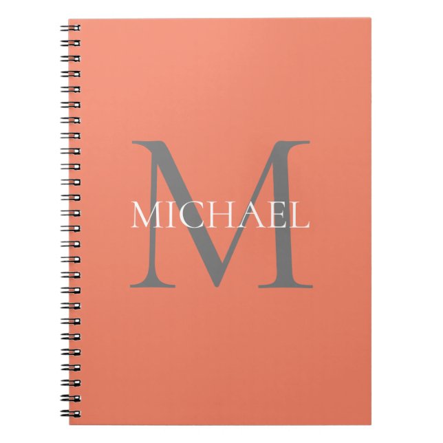 Carnet Monogramme personnalisé et nom rose clair (Devant)