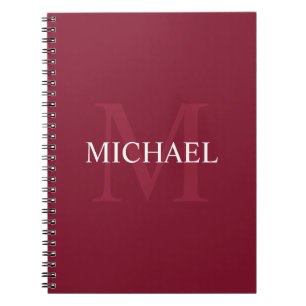 Carnet Monogramme personnalisé et nom Rouge bordeaux