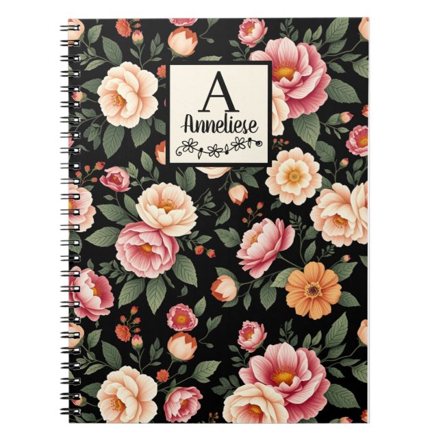 Carnet Monogramme personnalisé Floral Mary Delany Inspiré (Devant)