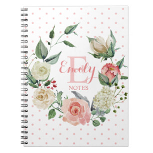 Carnet Monogramme Personnalisé Floral Rose Rose Girl Nom