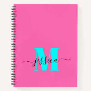 Carnet Monogramme personnalisé Hot Rose et Cyan