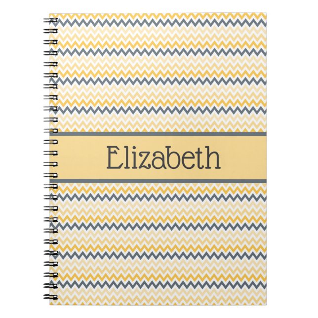 Carnet Monogramme personnalisé Jaune Gris Chevron (Devant)