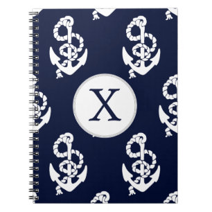 Carnet Monogramme personnalisé Marine Ancre bleue Nautiqu
