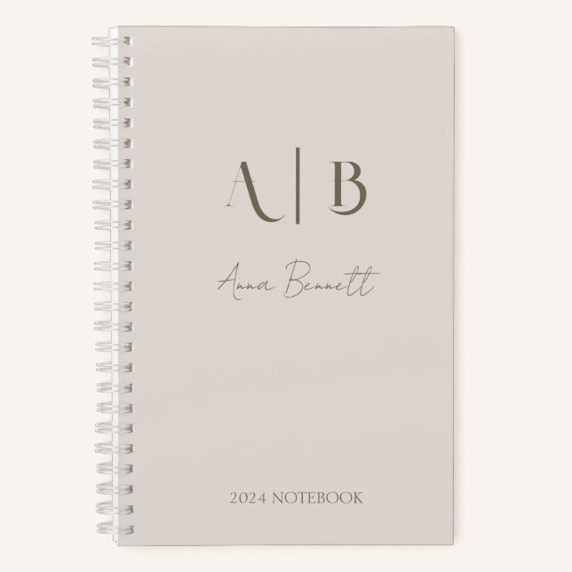 Carnet Monogramme personnalisé moderne Initiales Nom Beig (Recto)