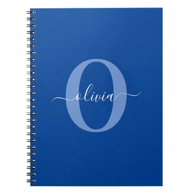 Carnet Monogramme personnalisé Nom du script Bleu Blanc (Devant)