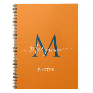 Carnet Monogramme personnalisé orange et bleu Photos bleu