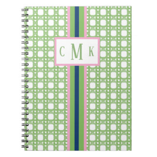 Carnet Monogramme personnalisé rose et vert avec cannage