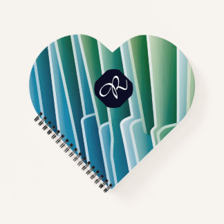Carnet Monogramme personnalisé Vert bleu Abstrait Coeur s