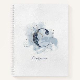 Carnet Monogramme personnel floral moderne lettre C bleu 