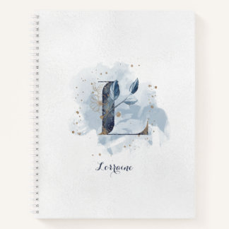 Carnet Monogramme personnel floral moderne lettre L bleu