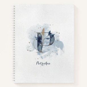 Carnet Monogramme personnel floral moderne lettre P bleu