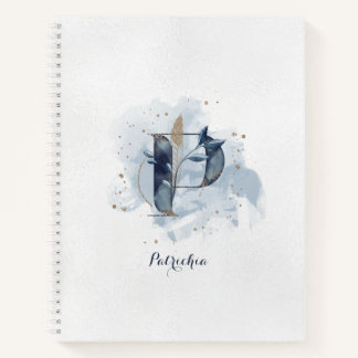 Carnet Monogramme personnel floral moderne lettre P bleu