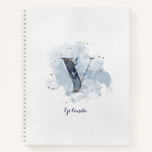 Carnet Monogramme personnel floral moderne lettre Y bleu