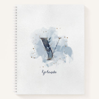 Carnet Monogramme personnel floral moderne lettre Y bleu 
