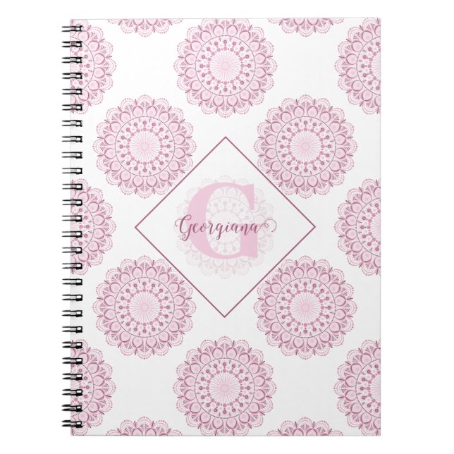 Carnet Monogramme Pink Confetti Lace Polka Dot Mandala (Devant)