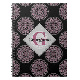 Carnet Monogramme Pink Floral Fronds Polka Dot Mandala