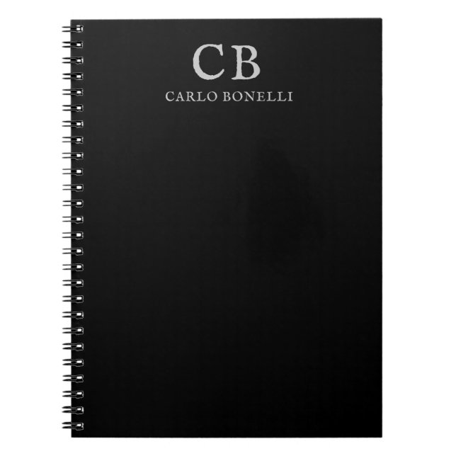Carnet Monogramme Professionnel Minimaliste Noir (Devant)