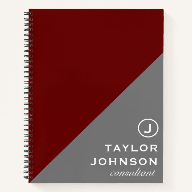 Carnet Monogramme professionnel rouge et gris (Devant)