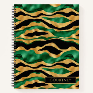 Carnet Monogramme rayé tigre vert brillant or et noir