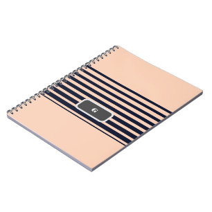 Carnet Monogramme rayures noir et rose élégant