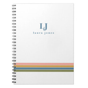 Carnet Monogramme Rayures Rétro Minimaliste