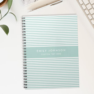 Carnet Monogramme Rayures Turquoise Minimaliste Moderne