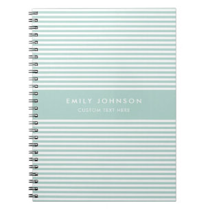 Carnet Monogramme Rayures Turquoise Minimaliste Moderne