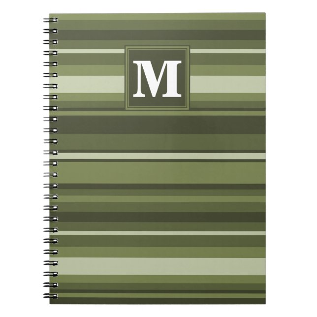 Carnet Monogramme rayures vert olive (Devant)
