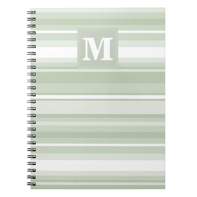 Carnet Monogramme rayures vert pâle (Devant)