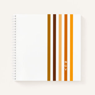 Carnet Monogramme rayures verticales orange marron clair