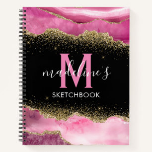 Carnet Monogramme rose Agate Crystal Gold Parties scintil