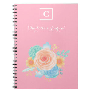 Carnet Monogramme rose Aquarelle florale
