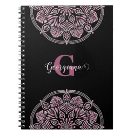 Carnet Monogramme Rose Dusky Fronds Floral Dot Mandala