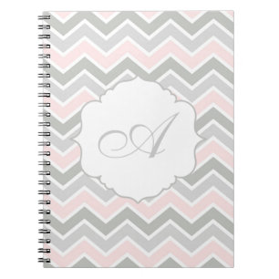 Carnet Monogramme rose et gris de Chevron de zigzag