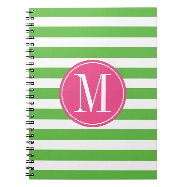 Carnet Monogramme rose et vert de coutume de rayures (Devant)