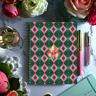 Carnet monogramme rose et vert élégant