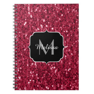 Carnet Monogramme rose foncé magenta faux scintillants
