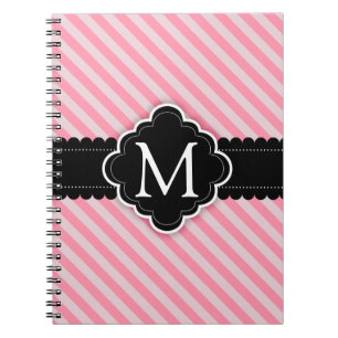 Carnet Monogramme rose Girly de coutume de noir de motif