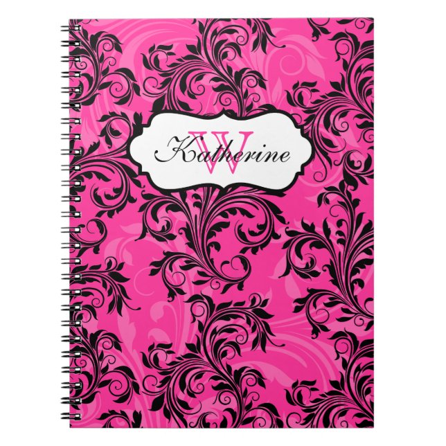 Carnet Monogramme Rose noir blanc manuscrit (Devant)