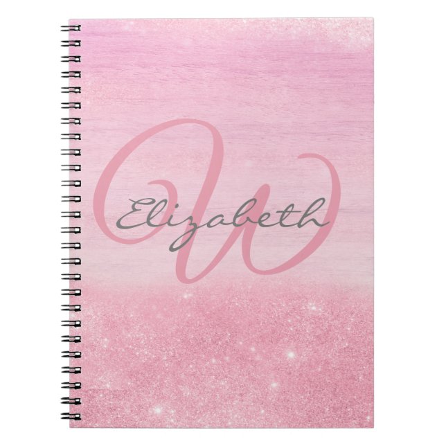 Carnet Monogramme rose ombre Parties scintillant douce (Devant)