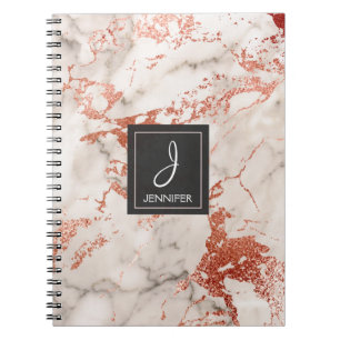 Carnet Monogramme Rose or en marbre