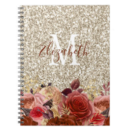 Carnet Monogramme Rose or Fleurs Parties scintillant or c