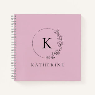 Carnet Monogramme rose personnalisé douce couronne floral