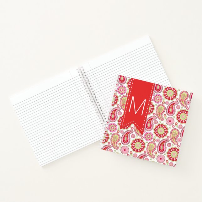 Carnet monogramme rose, rose et vert rose (Intérieur)