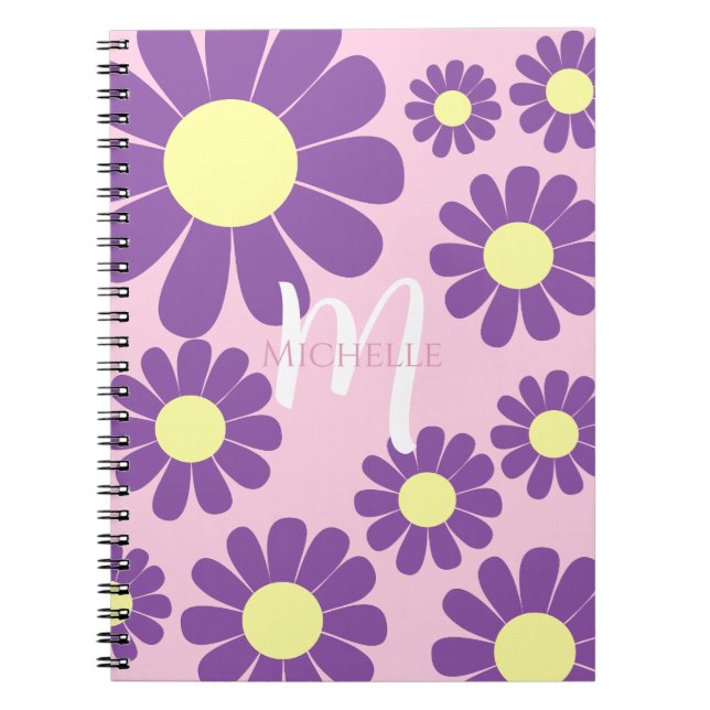 Carnet Monogramme rose violet marguerite (Devant)